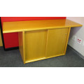 MAPLE CREDENZA WITH EXTRA LONG OVERHANGING TOP