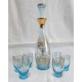 MURANO GLASS DECANTER AND 6 GLASSES with Ornate Gold Decoration