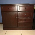 Solid wood mahogany sleigh cot and matching compactum