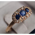 Diamond and blue sapphire 9 carat yellow gold ring