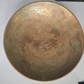 Vintage Chinese Embossed Brass Dish on stand