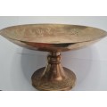 Vintage Chinese Embossed Brass Dish on stand