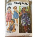 PATTERN SIMPLICITY 8452 - TODDLERS' ROMPER, DRESS, VEST AND HAT (SIZE 1-4)