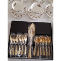 Royal Albert `Winsome` (21 piece) PLUS gold plated tea spoons and cake forks (13 piece)