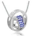 Jewelry Women Heart Blue Crystal Charm Pendant Chain Necklace Silver