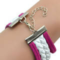 Girl's Knitting Faux Leather Band Love Heart Charm Rhinestone Bracelet Watch