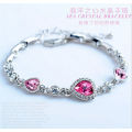 Hot Cute Women Blue Crystal Rhinestone Heart Charm Bangle Fashion Bracelet Gift
