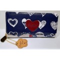 Cotton road wallet with heart, with clip, pu leather&oil skin,size: 20*4*10cm