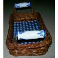 Wicker Bread Basket with Delft-type Handles