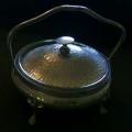 VINTAGE PEWTER BUTTER DISH WITH GLASS INNER