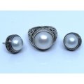 Vintage 925 Silver Filigree Design | Ring & Earrings | Set With Natural Mabe Pearls | Size N 1/2