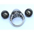 Vintage 925 Silver Filigree Design | Ring & Earrings | Set With Natural Mabe Pearls | Size N 1/2