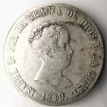1849 | 1 Real  | Isabel II | 1st portrait | Spain | 172 Year Old Silver (.812) Coin