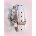 Ladies Geneva Brand Quartz Watch - White PU-Leather Strap