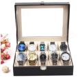 Black 10 Grid PU Watch Display Box / Jewelry Storage Organizer
