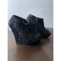 ZOOM black sequin peep toe wedges - 7