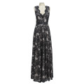 Beautiful Black lace dress with nude lining, full circle skirt, low back and sash - SIZE 10