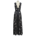 Beautiful Black lace dress with nude lining, full circle skirt, low back and sash - SIZE 10