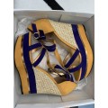 Miss Selfridge Purple and gold wedges - size 7