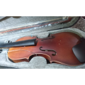 (For Spares/Restoration) - 1/2 Size Handmade Violin With Bow & Case JYVLE902 - Requires Tailpiece