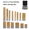 99 pieces electric drill bit set high speed steel titanium coated accessories with box