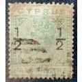 Cyprus 1882 1/2 pion overprint on half piastre, green, stamp in used condition