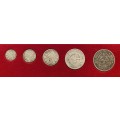 Very Collectable ZAR 1892 Set (5 coins, Tickey to Half-Crown)