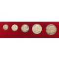 Very Collectable ZAR 1892 Set (5 coins, Tickey to Half-Crown)