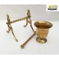 Brass Mortar, Pestle and Utensil stand set - Good condition