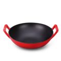 Chef WOK with double Handles - Cast Iron - ENAMEL (Red) - 36 cm