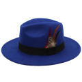 Men Women Panama Fedora Wide brim Cool formal Hardfelt summer spring sunhat(Blue)