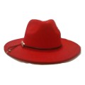 Unisex men women fedora panama Fedora Wide Brim Wool Felt Hat sun hat with loose rope (RED)