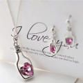 Crystal Heart in a Bottle Necklace and Earring Set - Pink Color