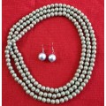 Plain Beaded Pearl Necklace with Earrings set