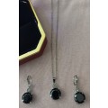 Onyx CZ Dangling Earrings and Necklace Set