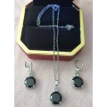 Onyx CZ Dangling Earrings and Necklace Set