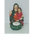 VIRGIN MARY AND YOUNG JESUS STONE RESIN CANDLE HOLDER 11 cm HEIGHT