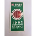 Cricket - 1992 World Cup Cricket Score Card/Itinerary/Fixture Card