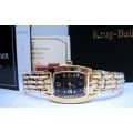 Brand New!!! Krug-Baumen LADIES Tuxedo Gold  4X Genuine Diamond BLACK Dial Gold Strap