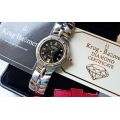 RETAIL: R10,097.17 Krug Baumen LADIES Regatta 4X Genuine Diamond Black Dial Two Tone Watch
