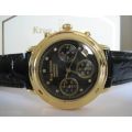 R1 Auction Krug Baumen WOMEN Principle CHRONO Gold 8X Genuine Diamond Blue Leather Watch RRP £790