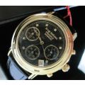 R1 Auction Krug Baumen WOMEN Principle CHRONO Gold 8X Genuine Diamond Blue Leather Watch RRP £790