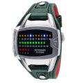 **New** DETOMASO Tecpunk Mens Watch Binary-Look LEDs Stainless Steel Green Leather Watch