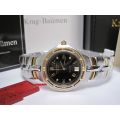 Retail-£605/ R10,000 Krug Baumen MEN Regatta 4X Real Diamonds Black Dial Two Tone Watch