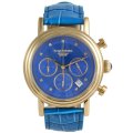 R1 AUCTlON RRP: R13,500 Krug Baumen WOMEN Principle CHRONO Gold 8X REAL Diamond Blue Leather Watch