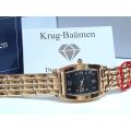 Krug-Baumen LADIES Tuxedo Gold  4X Genuine Diamond BLACK Dial Gold Strap