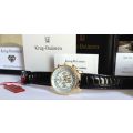 RRP: R14,999 Krug Baümen Air Traveller XXL 46mm 8 Genuine Diamond 18K Gold Dial Black Strap Watch