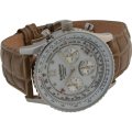 R1 Auction Retail R13,856.74 Krug Baümen Air Traveller  8 Real Diamond Steel  Dial Brown Strap Watch