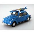 Volkswagen Beetle blue+surfboards 1/24 Welly NEW+boxed  #2060 instant wheels