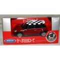 Mini Cooper S 2012 red + chequered roof 1/43Welly NEW+boxed #5045 instant wheels